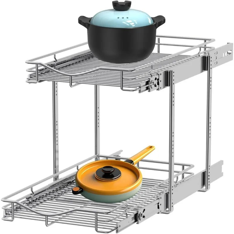 Pull Out Cabinet Organizer, Cabinet Pull Out Shelves, 2 Tier Pull Out Drawers for Kitchen Cabinets,