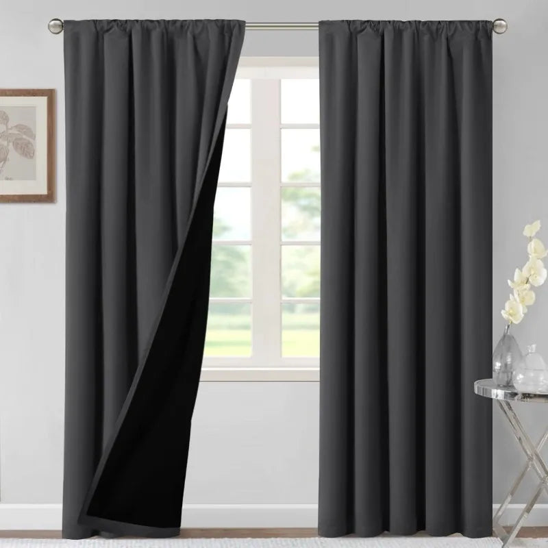 100% Blackout Curtains for Bedroom Thermal Insulated Blackout Curtains 84 Inches Long Rod Pocket Window Drapes