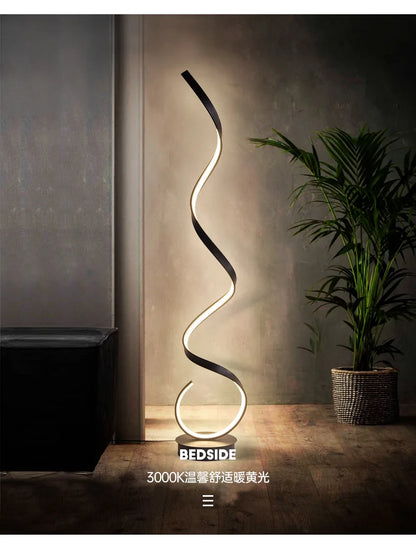 Modern Minimalist Aluminum Alloy Spiral Led Floor Lamp Study Bedroom Bedside Reading Light Living Room Sofa Lighting Decoration