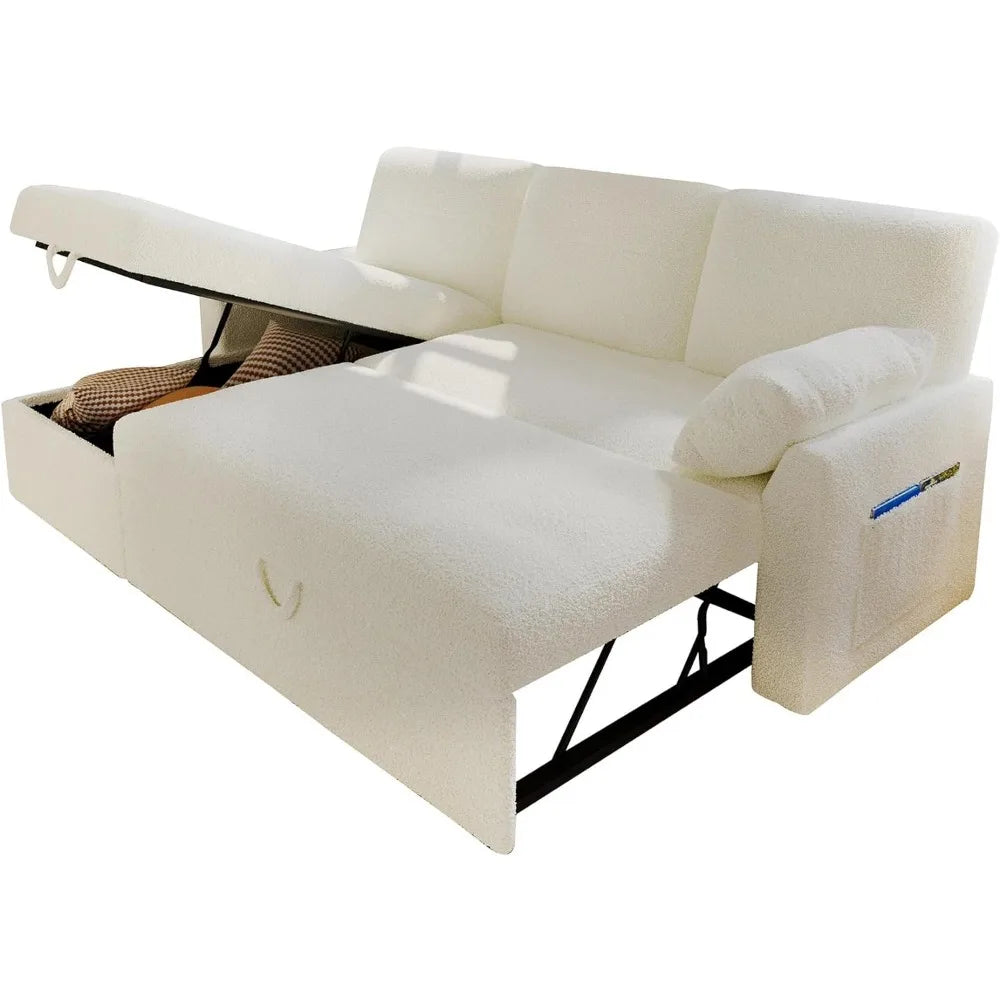 Sofa Bed, Sofa Bed with Pull-out Bed, White Throw Pillows - 2-in-1 Pull-out Sofa Bed with Storage Chain for The Living Room