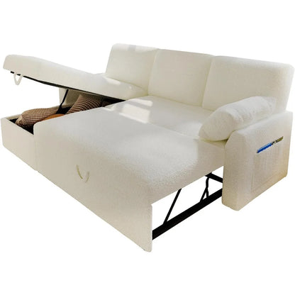 Sofa Bed, Sofa Bed with Pull-out Bed, White Throw Pillows - 2-in-1 Pull-out Sofa Bed with Storage Chain for The Living Room
