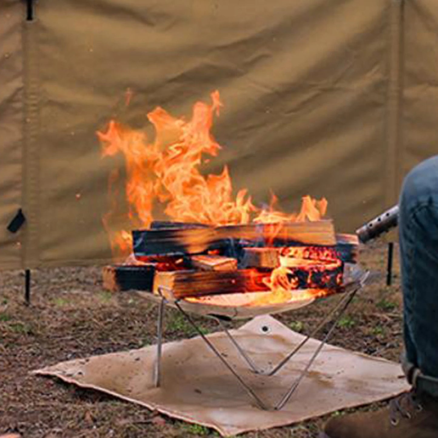 Camping Burning Fire Rack Portable Wood Burning Firepit Stainless Steel Detachable with Storage Bag for Garden Hiking Picnic BBQ