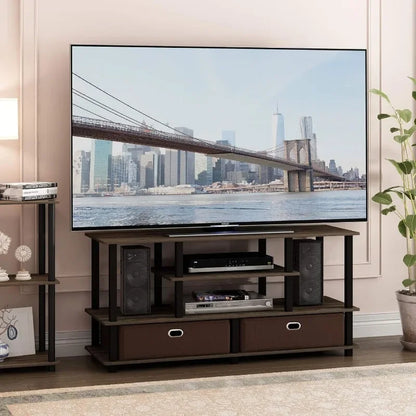 Furinno JAYA Large Stand for Up To 50-Inch TV, Columbia Walnut/Black/Dark Brown Tv Stand Living Room Furniture