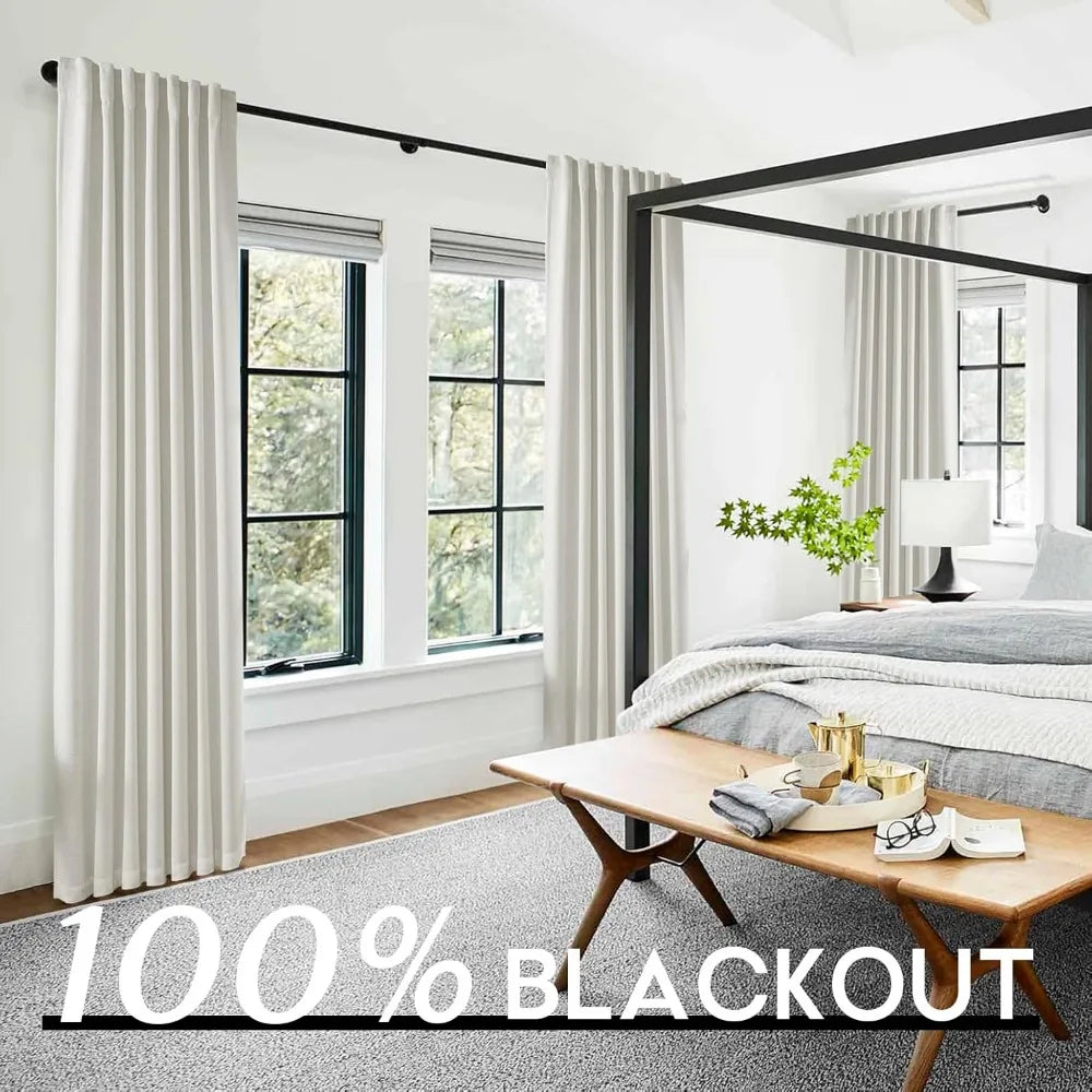 104 Inch Long Blackout Curtains 2 Panel Set,Pleated Linen Black Out Back Tab Drapes for Living Room,105 Inch Length