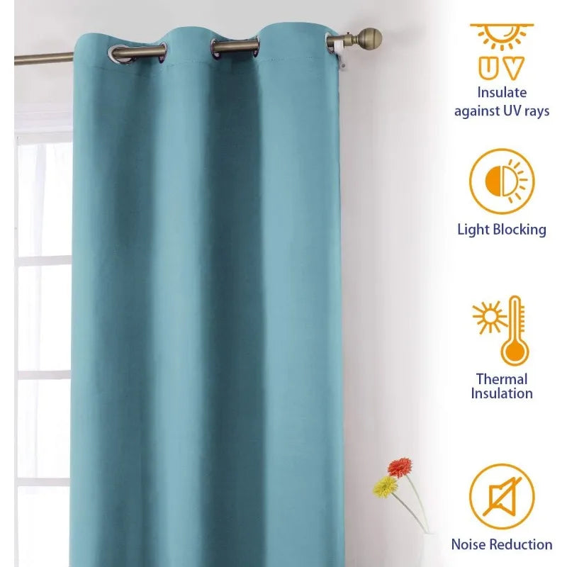 Aqua Blackout Curtains for Bedroom 52 X 84 Inch Length 2 Panels Set Room Darkening Bedroom Curtains