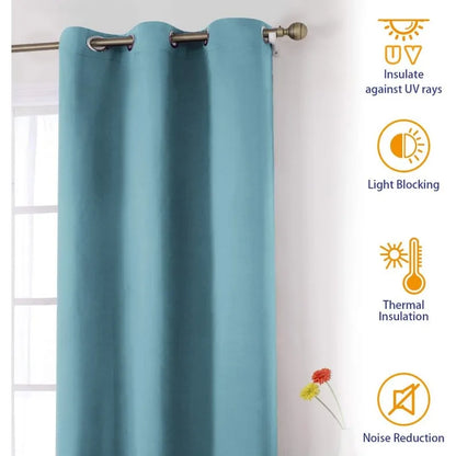 Aqua Blackout Curtains for Bedroom 52 X 84 Inch Length 2 Panels Set Room Darkening Bedroom Curtains