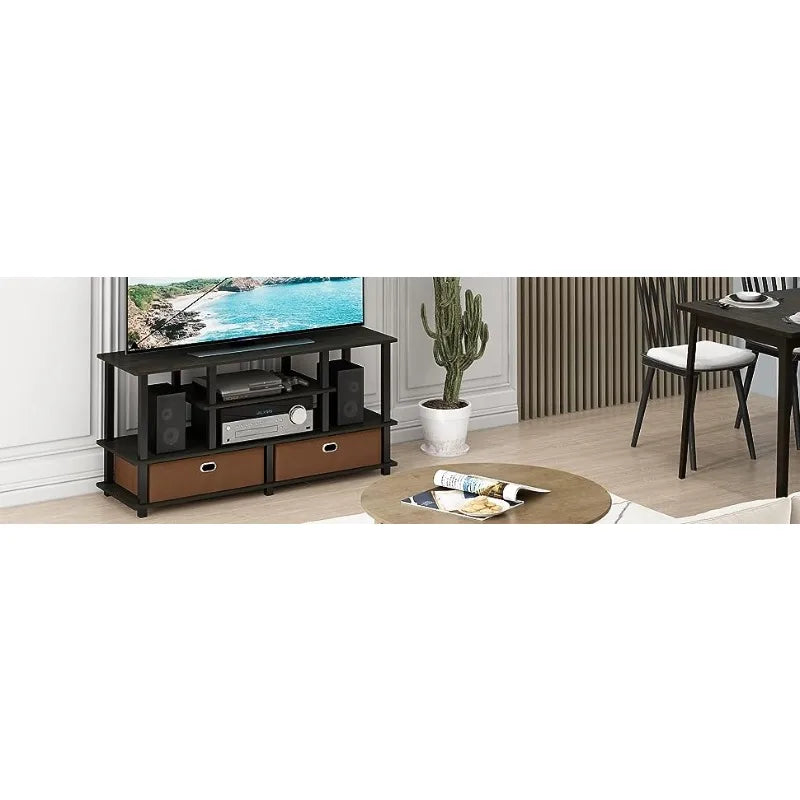 Furinno JAYA Large Stand for Up To 50-Inch TV, Columbia Walnut/Black/Dark Brown Tv Stand Living Room Furniture