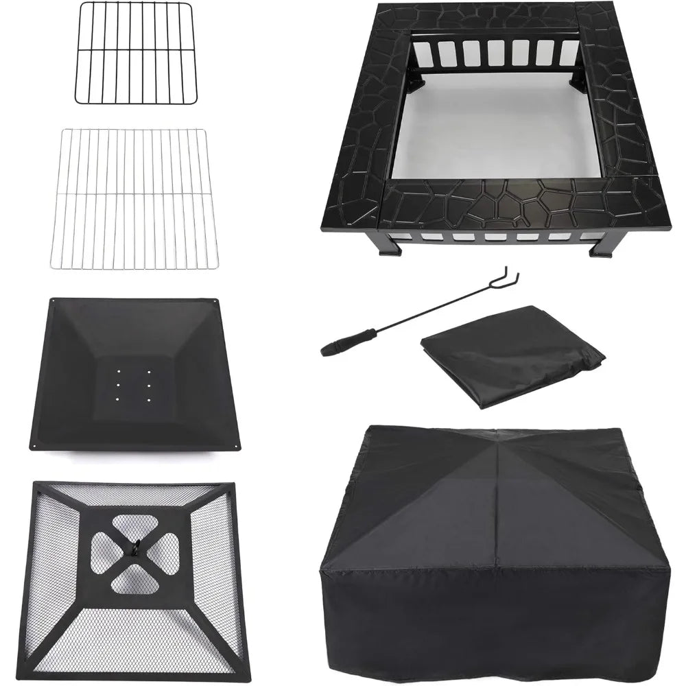 Fire Pits, 32 Inch Outdoor Fire Pit Table, Wood Burning Firepit Stove with Lid for Camping&BBQ, Garden, Backyard, Fire Pits