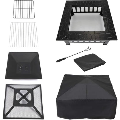 Fire Pits, 32 Inch Outdoor Fire Pit Table, Wood Burning Firepit Stove with Lid for Camping&BBQ, Garden, Backyard, Fire Pits