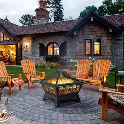 XMSJ Fire Pit，Outside Outdoor Fireplace Large Square Wood Burning Fire Pit Heavy Duty for Patio BBQ Camping Bonfire，32in Fire Pi