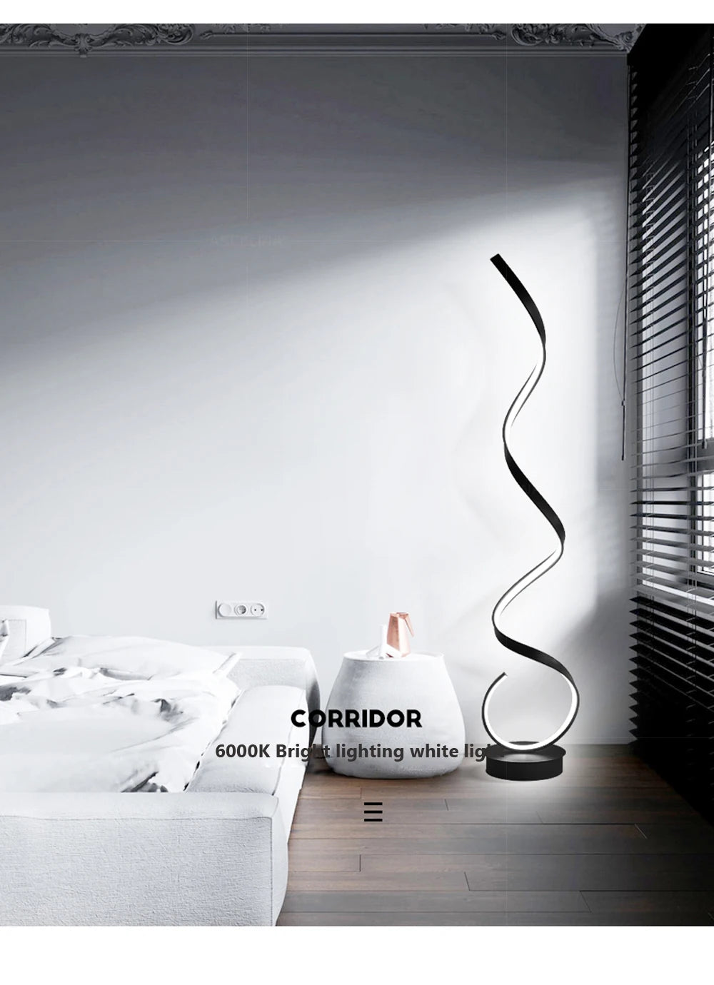 Modern LED Floor Lamp Home Decor Spiral Line Lights Bedroom Living Room Sofa Corner Black White Indoor Vertical Lighting Lustre