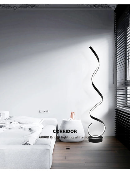 Modern LED Floor Lamp Home Decor Spiral Line Lights Bedroom Living Room Sofa Corner Black White Indoor Vertical Lighting Lustre