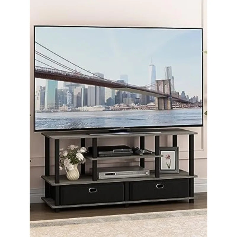 Furinno JAYA Large Stand for Up To 50-Inch TV, Columbia Walnut/Black/Dark Brown Tv Stand Living Room Furniture