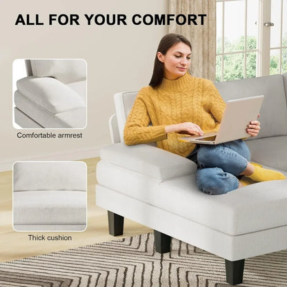 Convertible Sectional Sofa , 4 Seat Sofa Set for Living Room with Throw Pillows, U-Shaped Modern Minimalist Fabric Modular Sofa
