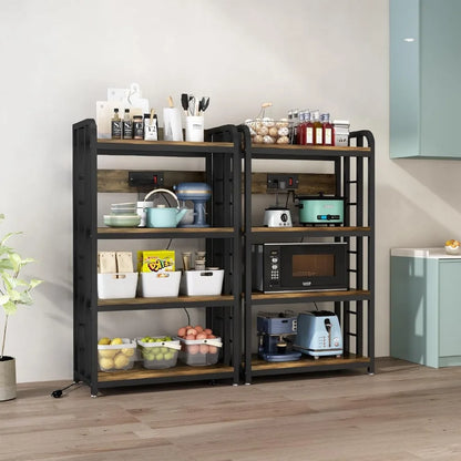 Bakers Rack with Power Outlet, 4-Tier Kitchen Baker's Rack,Kitchen Microwave Stand with Storage Suitable for Kitchen,Living Room