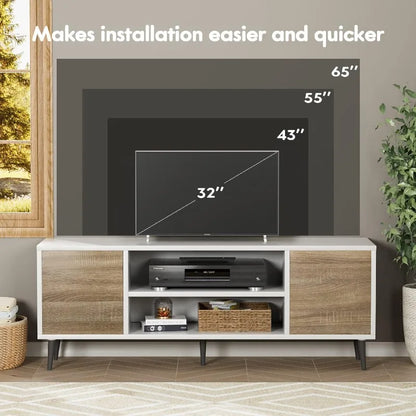 Modern TV Stand Entertainment Center with Two Storage Cabinets, Retro Style Media Console for Living Room, Bedroom, Office