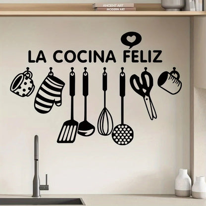 Cartoon Black Spoon Scissors Silhouette Kitchen Tool Wall Stickers for Bedroom Living Room Kitchen Decoration Wall Decals