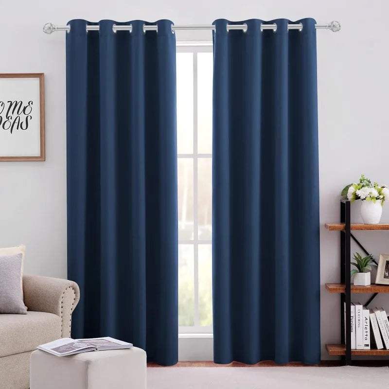 Aqua Blackout Curtains for Bedroom 52 X 84 Inch Length 2 Panels Set Room Darkening Bedroom Curtains