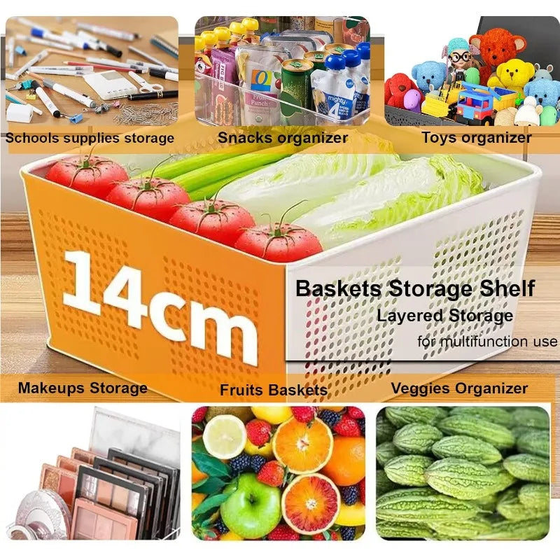 Kitchen Storage Baskets Organizer Rolling Cart, 4 Tier White Fruit Vegetable Standing Rack with Baskets