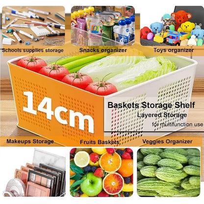 Kitchen Storage Baskets Organizer Rolling Cart, 4 Tier White Fruit Vegetable Standing Rack with Baskets