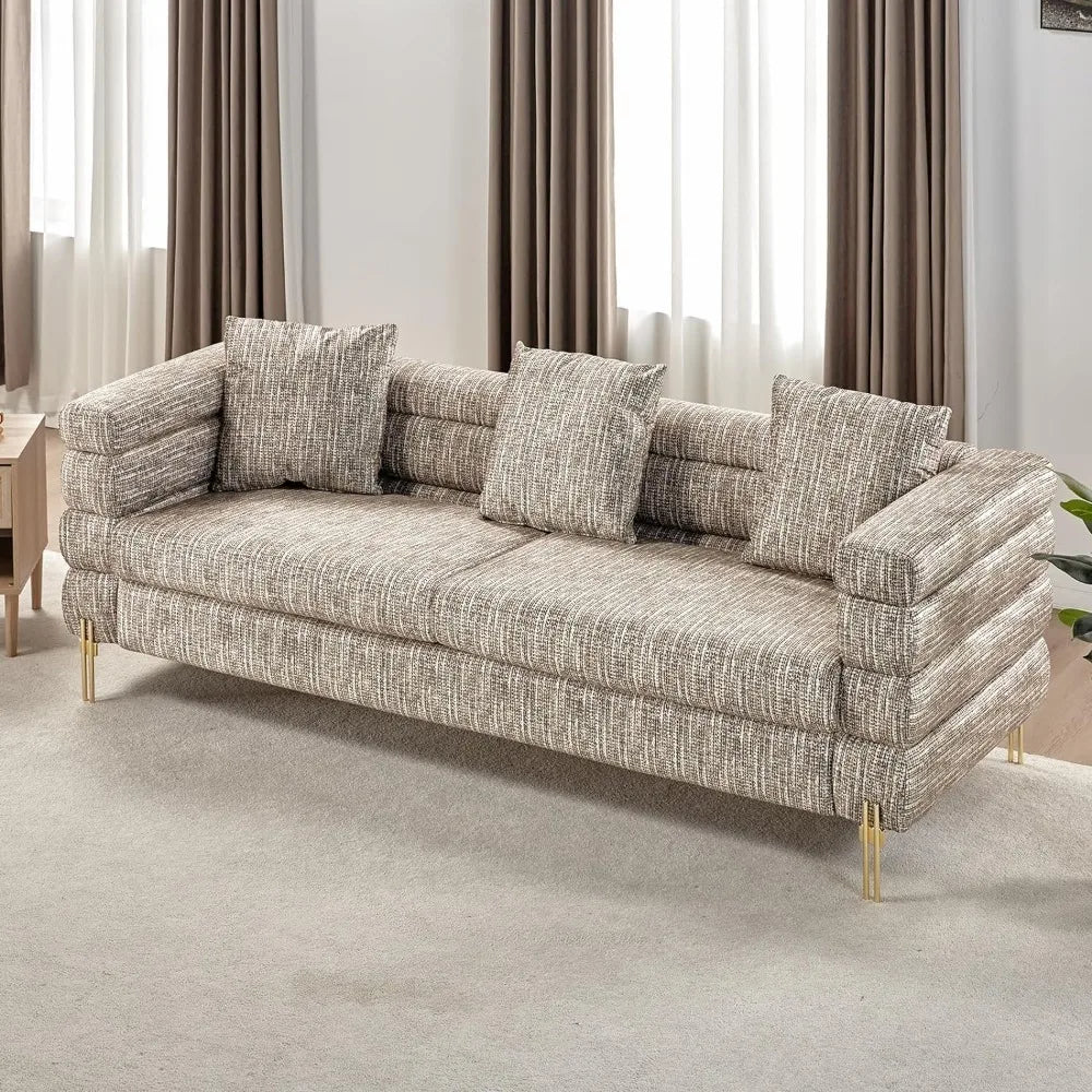 85 Inch Sofa, Oversized Sofa, 3 Seats Comfy Couch for Living Room, Deep Seat Sofa with Sturdy Wood Frame, Bouclé Couch, White