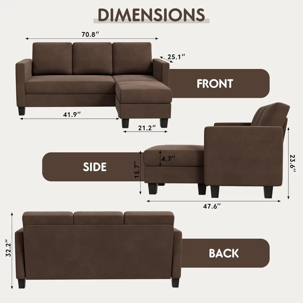 Living Room Sofas, 3 L-Shaped Couch Soft Seat with Modern Linen Fabric,Small Space Sofas for Living Room,Apartment and Office