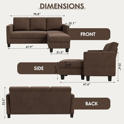 Living Room Sofas, 3 L-Shaped Couch Soft Seat with Modern Linen Fabric,Small Space Sofas for Living Room,Apartment and Office