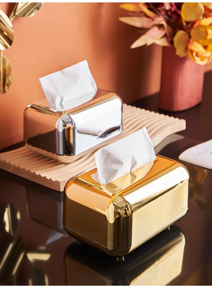 Light Luxury Golden Tissue Box Wipe Case Boxed Tissue Office and Home Storage Box Living Room Desktop Decoration Tissue Box Gift