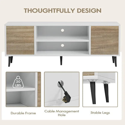 Modern TV Stand Entertainment Center with Two Storage Cabinets, Retro Style Media Console for Living Room, Bedroom, Office