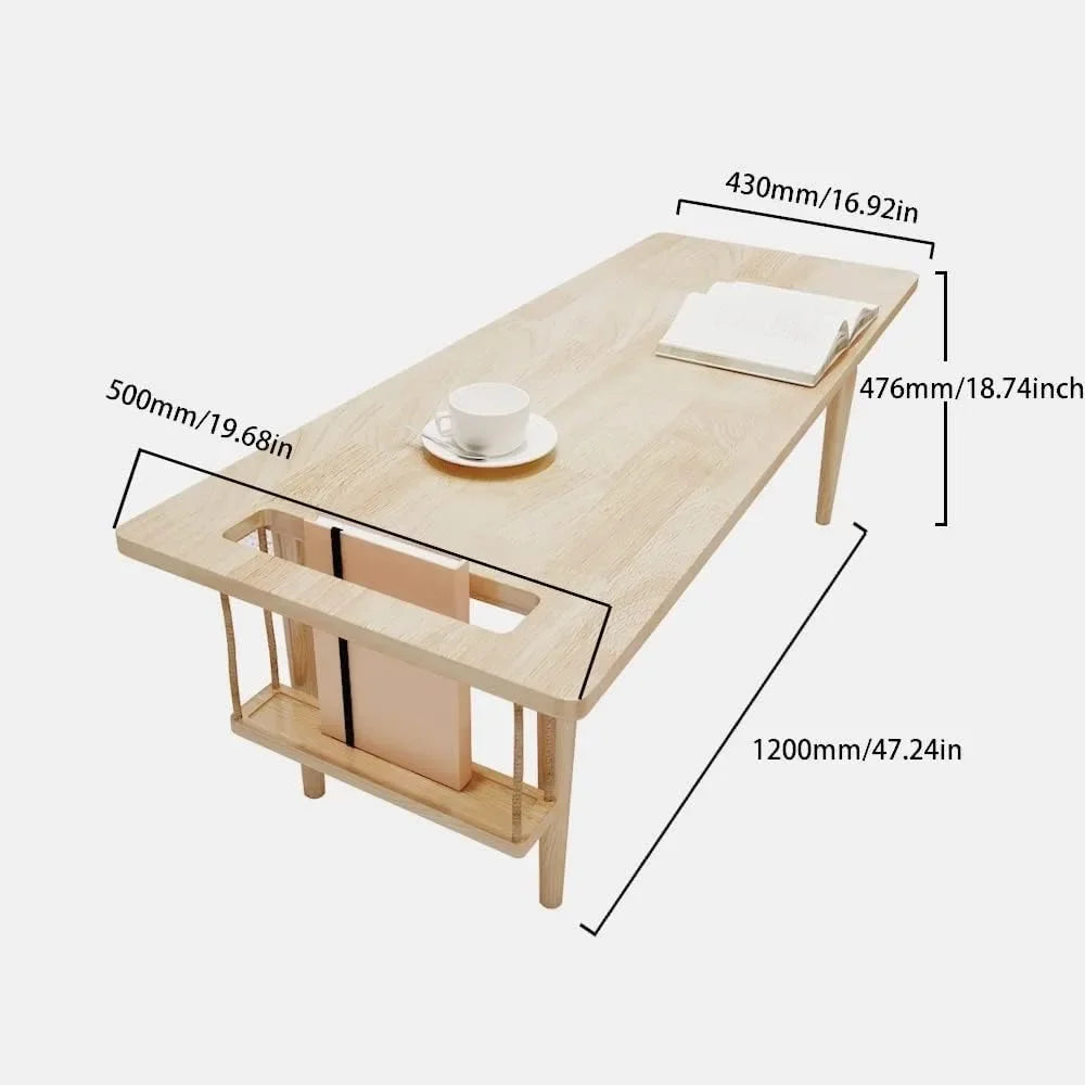 Modern mini swinging wooden tea table, made of real solid wood suitable for family living rooms, measuring 47.25 inches inlength