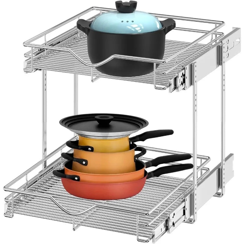 Pull Out Cabinet Organizer, Cabinet Pull Out Shelves, 2 Tier Pull Out Drawers for Kitchen Cabinets,