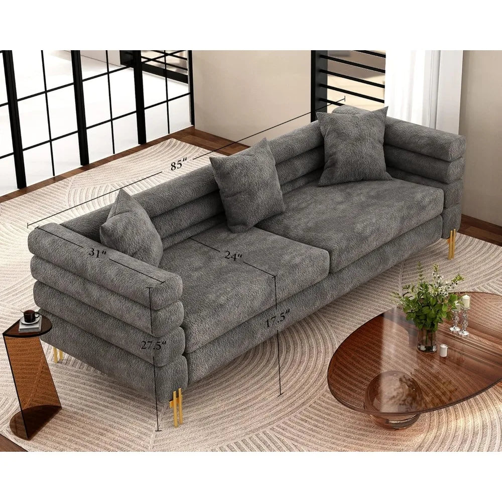 85 Inch Sofa, Oversized Sofa, 3 Seats Comfy Couch for Living Room, Deep Seat Sofa with Sturdy Wood Frame, Bouclé Couch, White