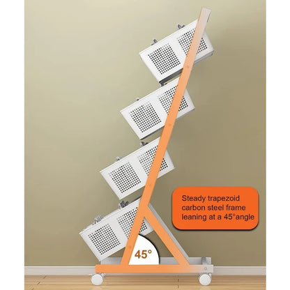 Kitchen Storage Baskets Organizer Rolling Cart, 4 Tier White Fruit Vegetable Standing Rack with Baskets