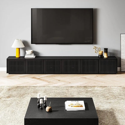 Wood TV Stand, 118” Extra-Large Black Entertainment Center for 100 inch TV, Modern Living Room Media Console with Storage
