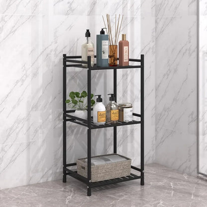 3 Tier Bathroom Storage Open Shelf Unit, Free-Standing Metal Corner Rack Shelving for Kitchen, Living Room, Hallway (Bright Gray