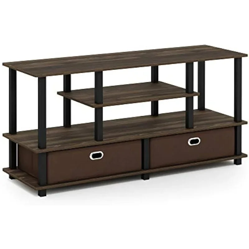 Furinno JAYA Large Stand for Up To 50-Inch TV, Columbia Walnut/Black/Dark Brown Tv Stand Living Room Furniture