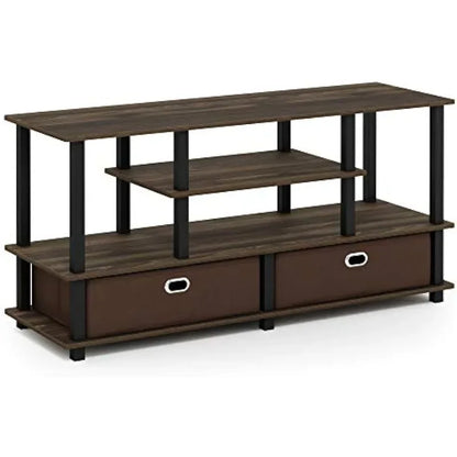 Furinno JAYA Large Stand for Up To 50-Inch TV, Columbia Walnut/Black/Dark Brown Tv Stand Living Room Furniture