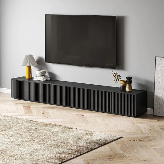 Wood TV Stand, 118” Extra-Large Black Entertainment Center for 100 inch TV, Modern Living Room Media Console with Storage