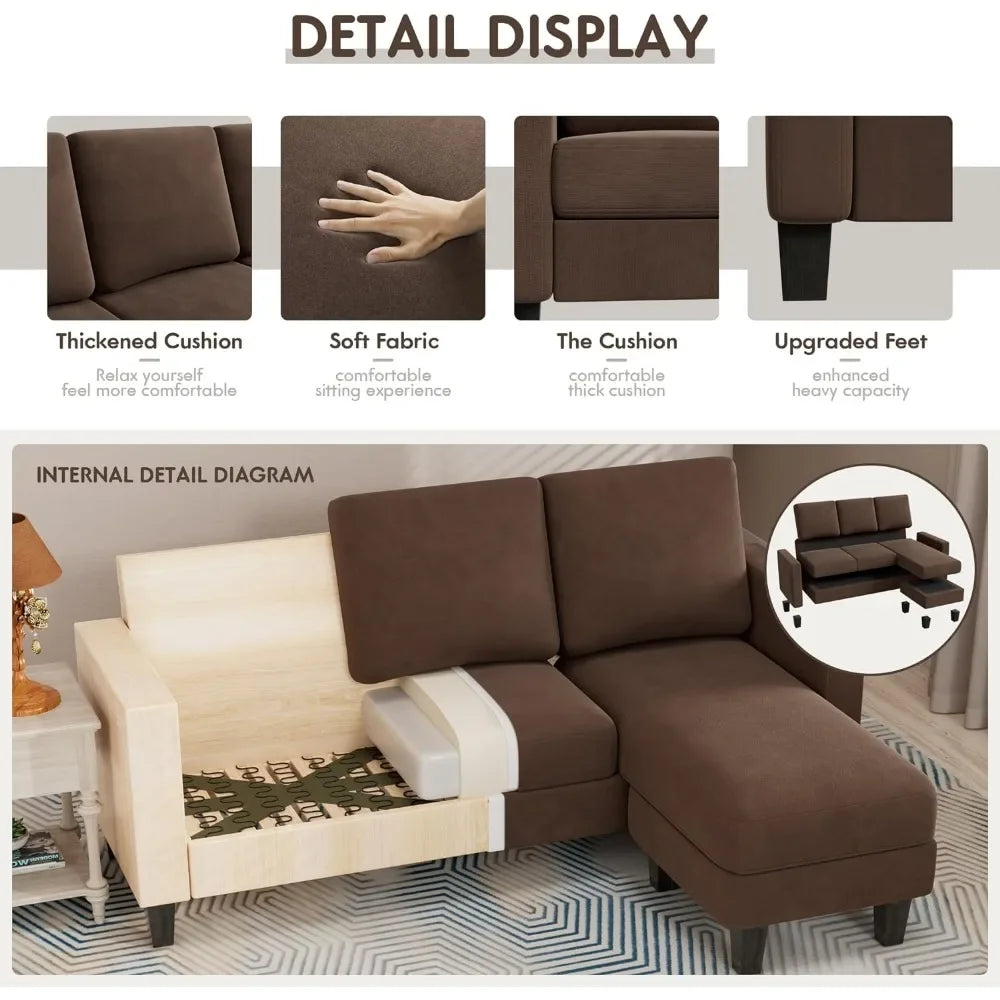 Living Room Sofas, 3 L-Shaped Couch Soft Seat with Modern Linen Fabric,Small Space Sofas for Living Room,Apartment and Office