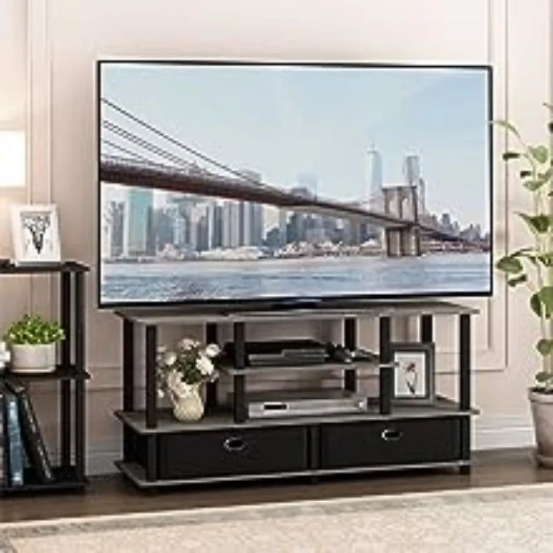 Furinno JAYA Large Stand for Up To 50-Inch TV, Columbia Walnut/Black/Dark Brown Tv Stand Living Room Furniture