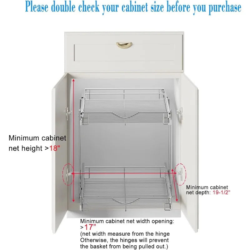 Pull Out Cabinet Organizer, Cabinet Pull Out Shelves, 2 Tier Pull Out Drawers for Kitchen Cabinets,