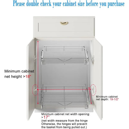 Pull Out Cabinet Organizer, Cabinet Pull Out Shelves, 2 Tier Pull Out Drawers for Kitchen Cabinets,