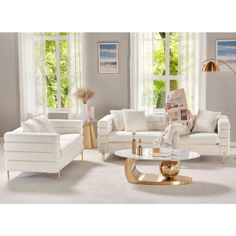 85 Inch Sofa, Oversized Sofa, 3 Seats Comfy Couch for Living Room, Deep Seat Sofa with Sturdy Wood Frame, Bouclé Couch, White