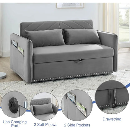 Sofa Bed, Wood Bedframe, for Living Room Bedroom Office, Pull Out Modular Sofa Bed Convertible Living Room Furniture