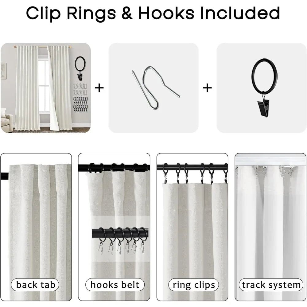 104 Inch Long Blackout Curtains 2 Panel Set,Pleated Linen Black Out Back Tab Drapes for Living Room,105 Inch Length