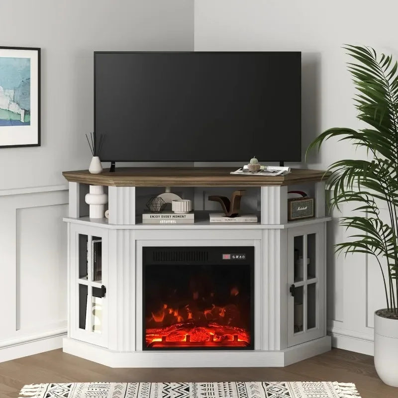 Corner Fireplace TV Stand for Television up to 55" with Storage Cabinets, Entertainment Center, Media Console for Living Room