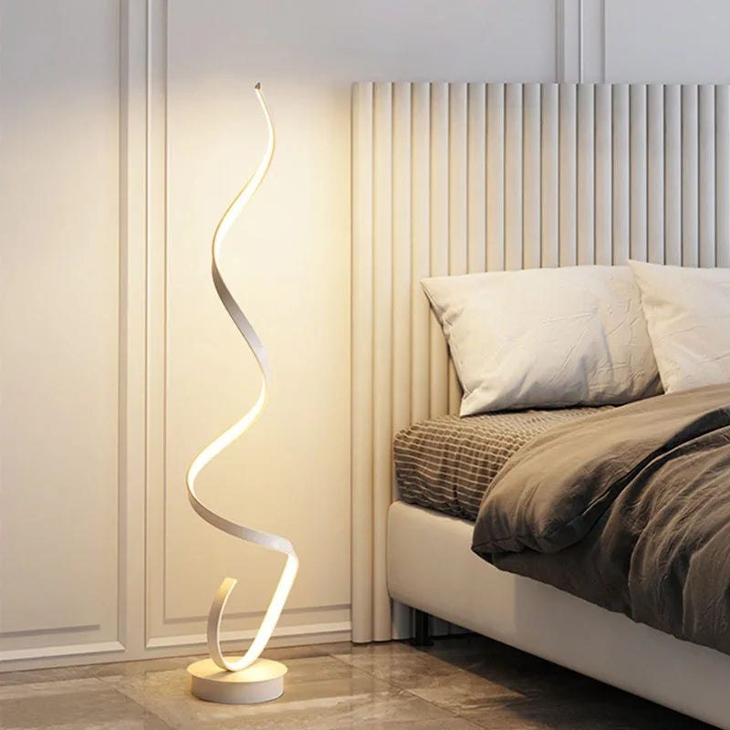 Modern Minimalist Aluminum Alloy Spiral Led Floor Lamp Study Bedroom Bedside Reading Light Living Room Sofa Lighting Decoration