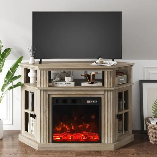 Corner Fireplace TV Stand for Television up to 55" with Storage Cabinets, Entertainment Center, Media Console for Living Room