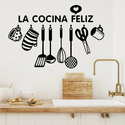Cartoon Black Spoon Scissors Silhouette Kitchen Tool Wall Stickers for Bedroom Living Room Kitchen Decoration Wall Decals