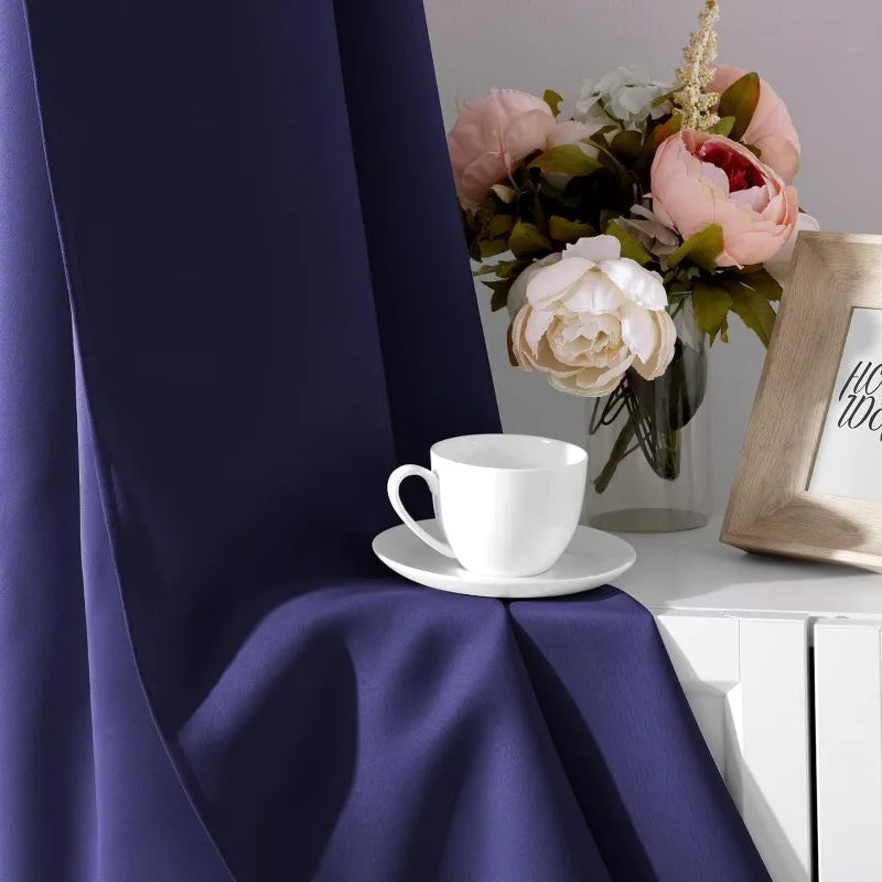 Aqua Blackout Curtains for Bedroom 52 X 84 Inch Length 2 Panels Set Room Darkening Bedroom Curtains